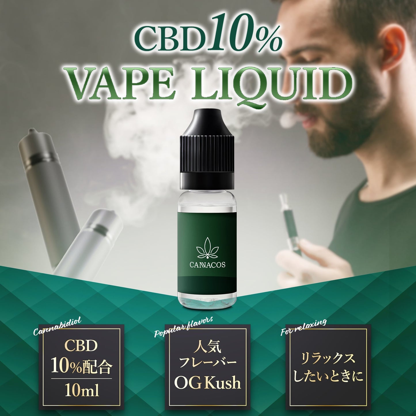 キャナコス CBDリキッド VIPEリキッド CBD10% リラックス オージークッシュ/ライチメンソール 日本製 10ml